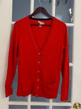 BANANA REPUBLIC Women’s Bright Red V-Neck Button Down Cardigan Sweater Size M
